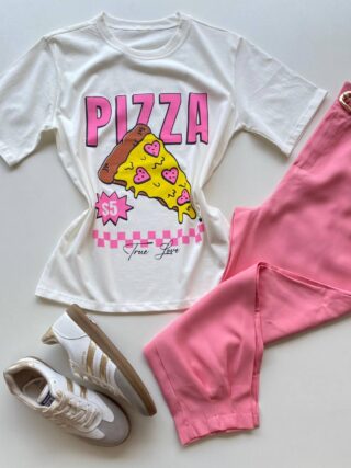 T-shirt Feminina Manga Curta Dora Off White Pizza - Fernanda Ramos Store