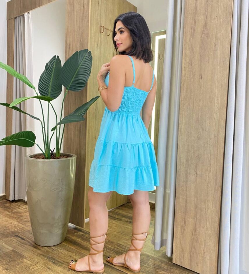 Vestido Curto Amanda com Bojo Alça Regulável e Lastex Azul Piscina - Fernanda Ramos Store
