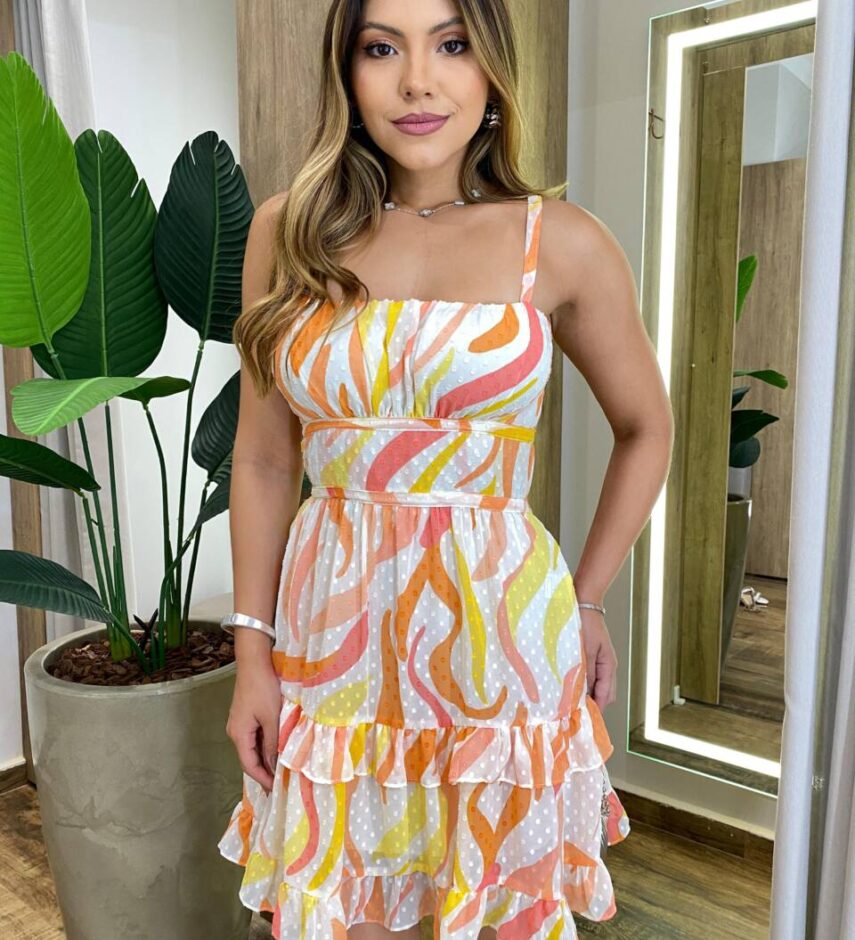 Vestido Feminino Curto Manu sem Bojo Amarração nas Costas Estampado - Fernanda Ramos Store
