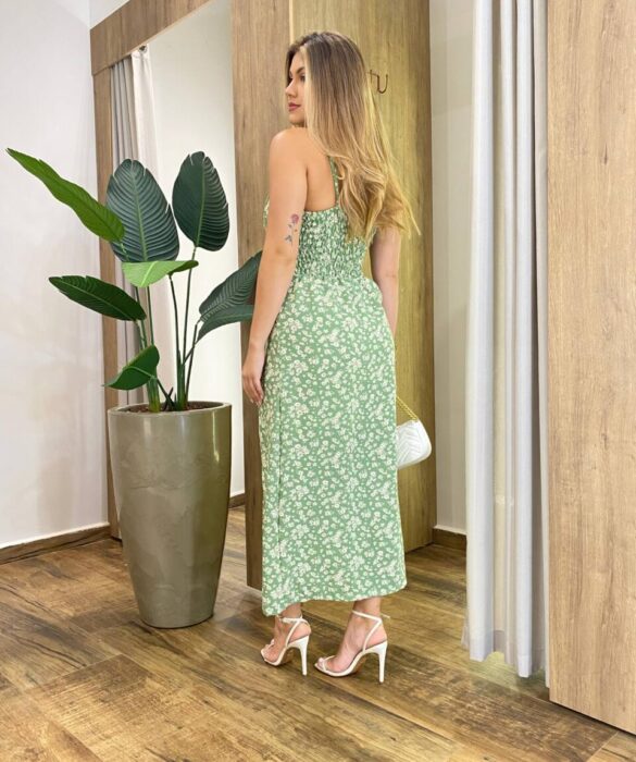 Vestido Feminino Midi Magie com Bojo Alça Regulável Estampado Verde - Fernanda Ramos Store