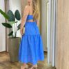 Vestido Feminino Midi Samantha com Bojo Bordado e Fenda Azul - Fernanda Ramos Store