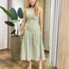 Vestido Feminino Midi Samantha com Bojo Bordado e Fenda Verde Oliva - Fernanda Ramos Store