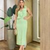 Vestido Feminino Midi Zoe sem Bojo Babado e Fenda Lateral Verde - Fernanda Ramos Store