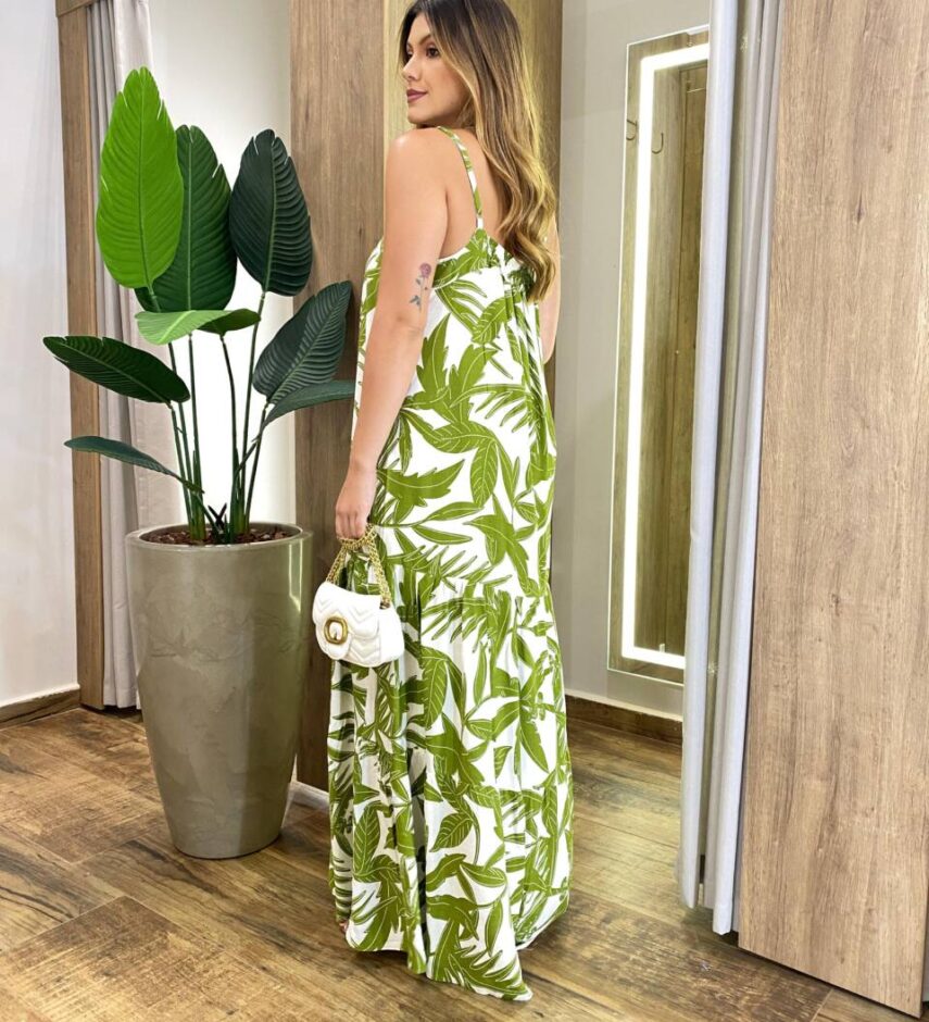 Vestido Longo Bata Gisele sem Bojo Alça Regulável Estampado Off White - Fernanda Ramos Store