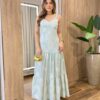 Vestido Longo Bia sem Bojo Verde Menta Bordado com Zíper na Lateral - Fernanda Ramos Store