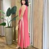 Vestido Longo Eliza Malha sem Bojo Detalhe em Fenda Rose - Fernanda Ramos Store