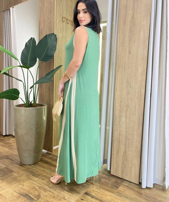 Vestido Longo Eliza Malha sem Bojo Detalhe em Fenda Verde - Fernanda Ramos Store