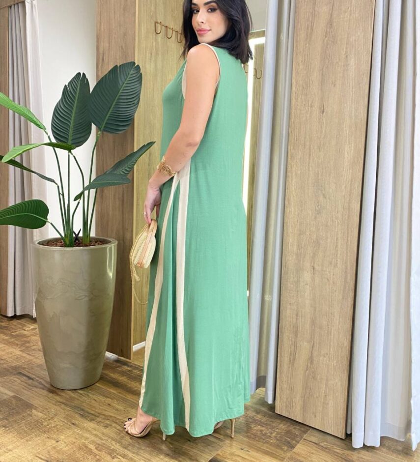 Vestido Longo Eliza Malha sem Bojo Detalhe em Fenda Verde - Fernanda Ramos Store