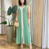 Vestido Longo Eliza Malha sem Bojo Detalhe em Fenda Verde - Fernanda Ramos Store