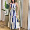 Vestido Longo Ellen sem Bojo Lastex e Detalhe em Listras Azul - Fernanda Ramos Store