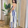 Vestido Longo Ellen sem Bojo Lastex e Detalhe em Listras Azul - Fernanda Ramos Store