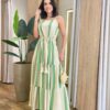 Vestido Longo Ellen sem Bojo Lástex e Detalhe em Listras Verde - Fernanda Ramos Store