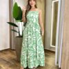 Vestido Longo Helena sem Bojo Alça Regulável Estampado Verde - Fernanda Ramos Store