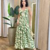 Vestido Longo Laura com Bojo Lastex e Detalhe em Botões Verde - Fernanda Ramos Store