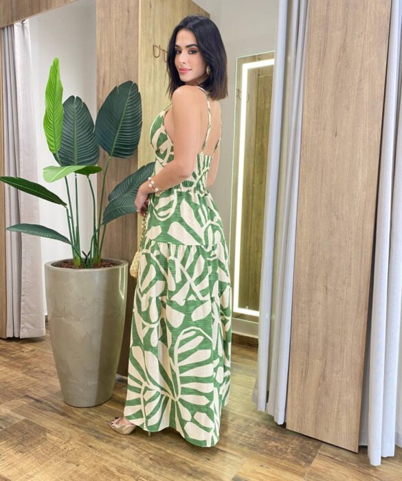 Vestido Longo Laura com Bojo Lastex e Detalhe em Botões Verde - Fernanda Ramos Store