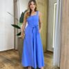 Vestido Longo Luisa com Bojo Detalhe em Botões e Amarração Azul - Fernanda Ramos Store