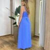 Vestido Longo Luisa com Bojo Detalhe em Botões e Amarração Azul - Fernanda Ramos Store