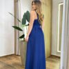 Vestido Longo Luisa com Bojo Detalhe em Botões e Amarração Azul Marinho - Fernanda Ramos Store