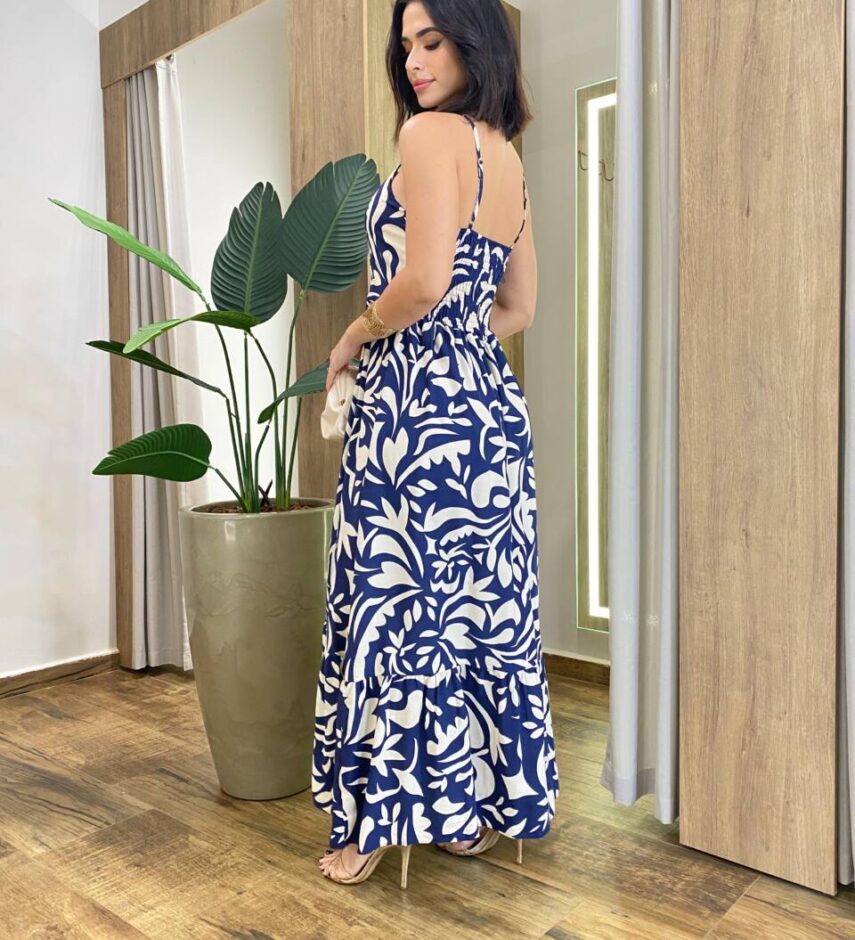 Vestido Longo sem Bojo Lastex nas Costas e Alça Regulável Azul - Fernanda Ramos Store