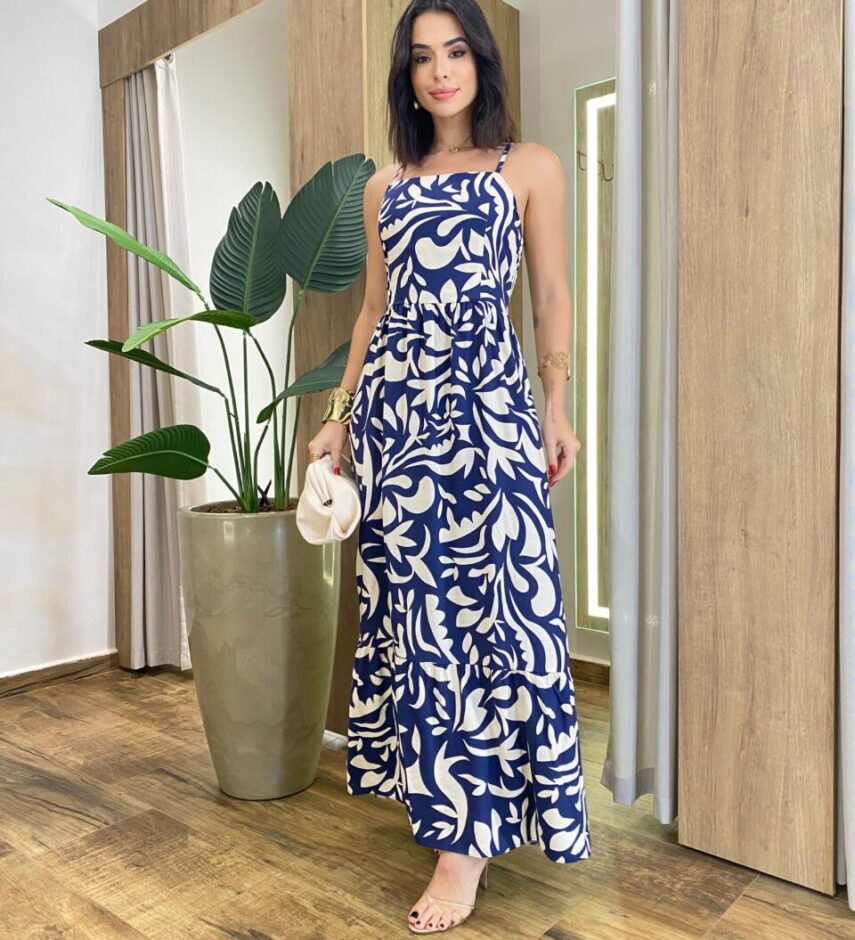 Vestido Longo sem Bojo Lastex nas Costas e Alça Regulável Azul - Fernanda Ramos Store