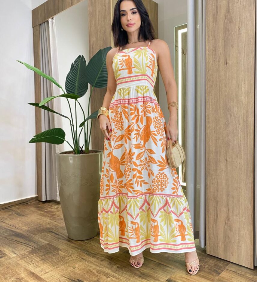 Vestido Longo sem Bojo Lastex nas Costas e Alça Regulável Off White - Fernanda Ramos Store
