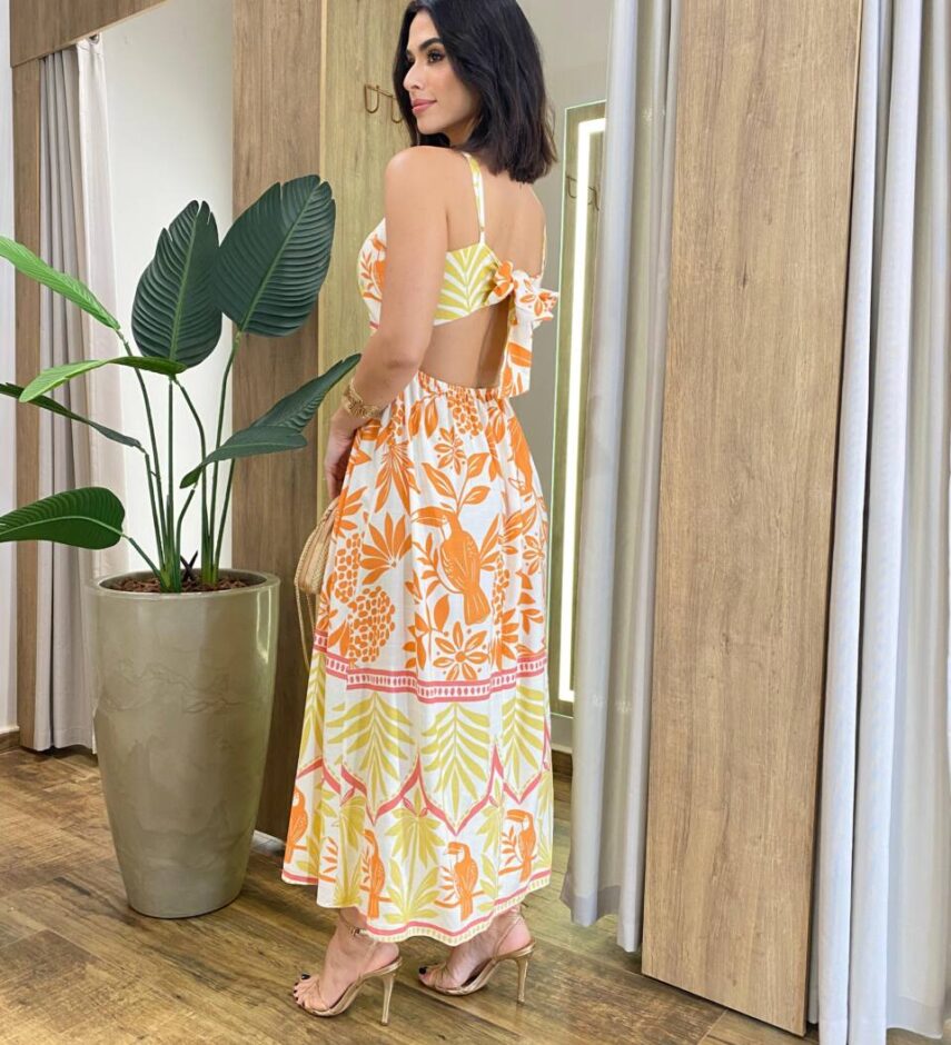 Vestido Longo Summer sem Bojo Decote nas Costas Estampado - Fernanda Ramos Store