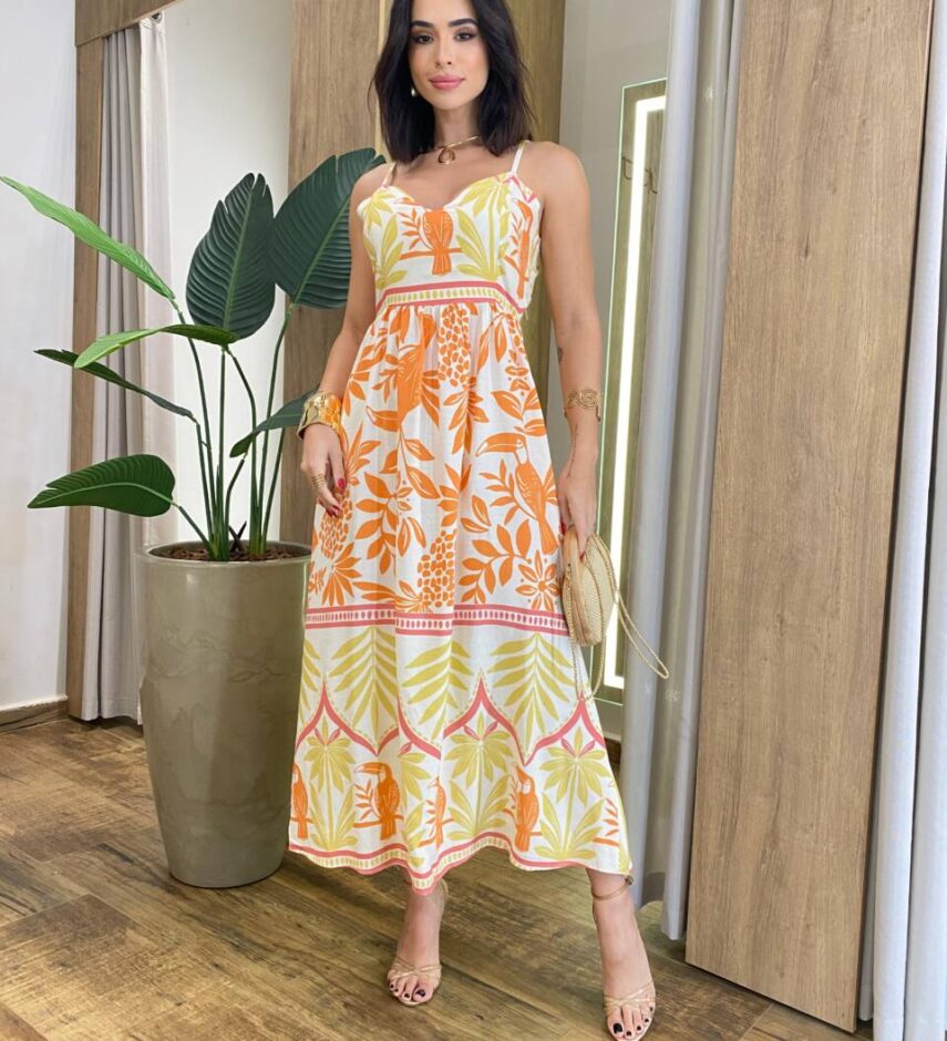 Vestido Longo Summer sem Bojo Decote nas Costas Estampado - Fernanda Ramos Store