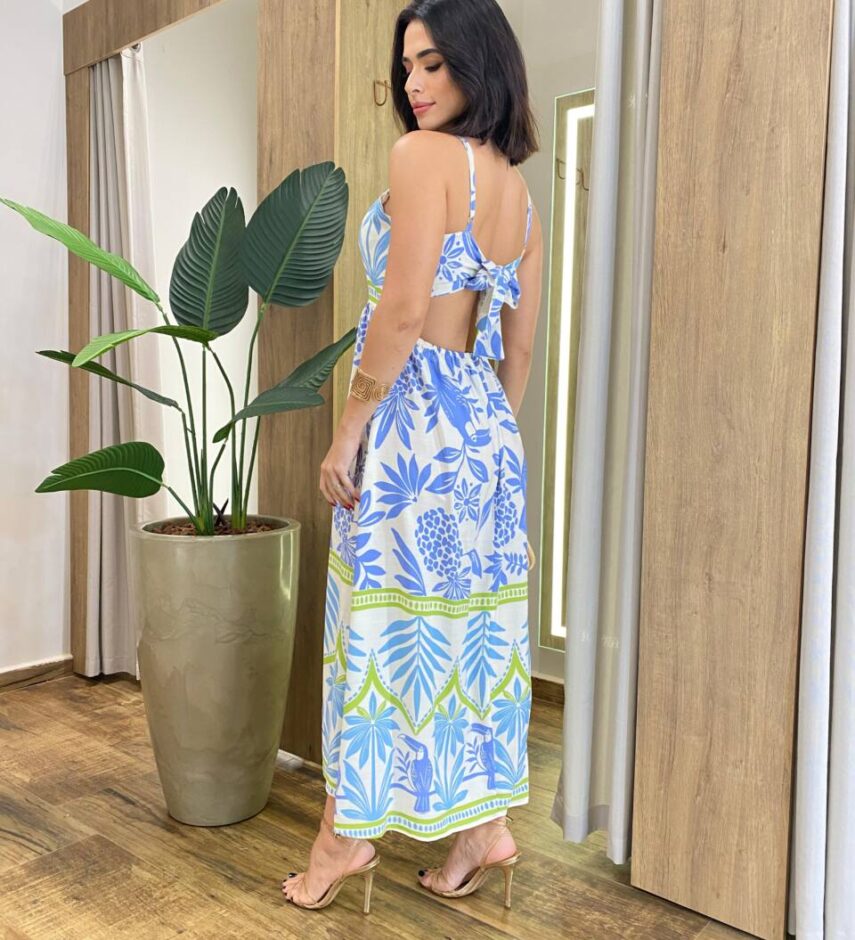 Vestido Longo Summer sem Bojo Estampado Decote nas Costas - Fernanda Ramos Store