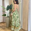 Vestido Longo Vivian com Bojo Lastex nas Costas Estampa Tropical Verde - Fernanda Ramos Store