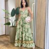 Vestido Longo Vivian com Bojo Lastex nas Costas Estampa Tropical Verde - Fernanda Ramos Store