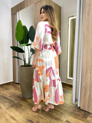 Vestido Midi Alice Manga Curta sem Bojo com Lastex Estampado - Fernanda Ramos Store