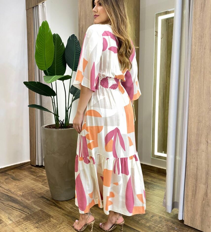Vestido Midi Alice Manga Curta sem Bojo com Lastex Estampado - Fernanda Ramos Store