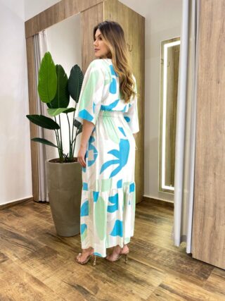 Vestido Midi Alice Manga Curta sem Bojo com Lastex Estampado Areia - Fernanda Ramos Store