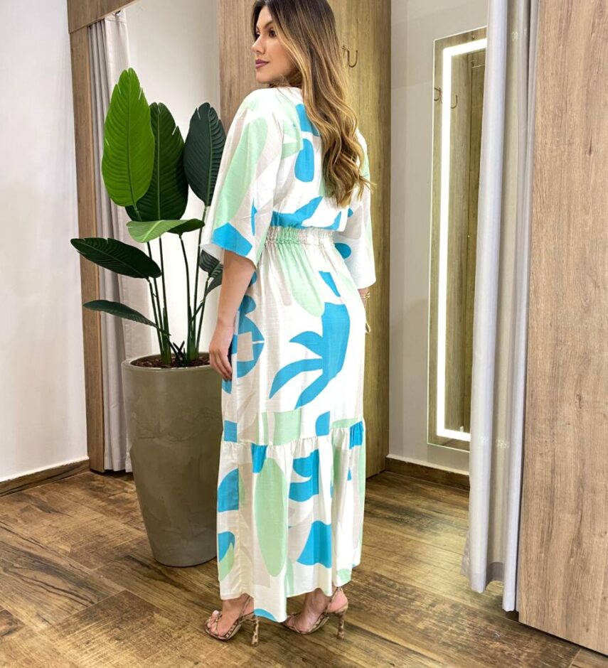 Vestido Midi Alice Manga Curta sem Bojo com Lastex Estampado Areia - Fernanda Ramos Store