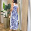 Vestido Midi Amber sem Bojo Alças Grossa Abstrato Azul - Fernanda Ramos Store