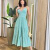 Vestido Midi Aurora sem Bojo Amarração nas Alças Listrado Verde - Fernanda Ramos Store