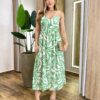 Vestido Midi Carolla sem Bojo Alça Regulável e Amarração Estampado Verde - Fernanda Ramos Store