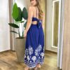 Vestido Midi Josy sem Bojo Amarração nas Costas Estampado Azul Marinho - Fernanda Ramos Store