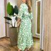 Vestido Midi Manga Curta sem Bojo Lastex e Amarração Estampado Verde - Fernanda Ramos Store