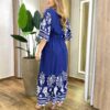 Vestido Midi Selena Manga Curta sem Bojo Mini Fenda Estampado Azul - Fernanda Ramos Store