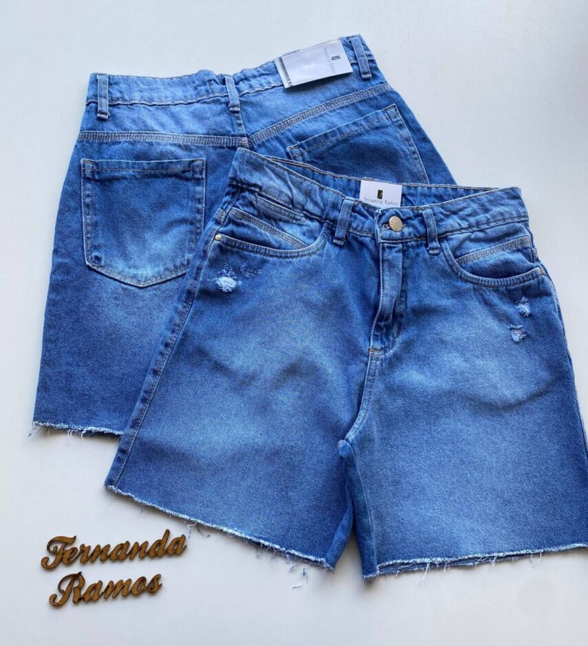 Bermuda Feminina Jeans Destroyed e Desfiado na Barra 53431 - Fernanda Ramos Store