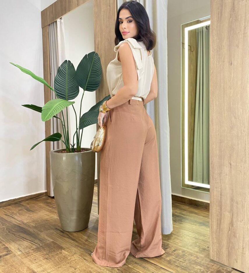 Blusa Regata Social Aurora Feminina Detalhe em Laço Nude - Fernanda Ramos Store