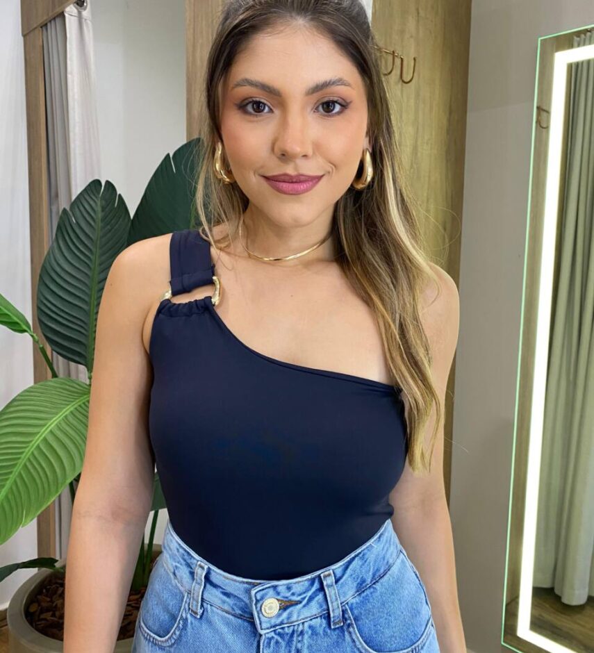 Body Feminino Jessy sem Bojo Nula Manga e Detalhe Preto - Fernanda Ramos Store