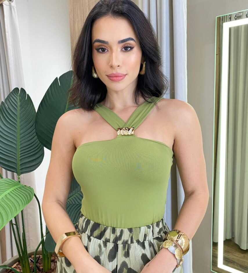 Body Feminino Maria sem Bojo Detalhe Cruzado Verde - Fernanda Ramos Store