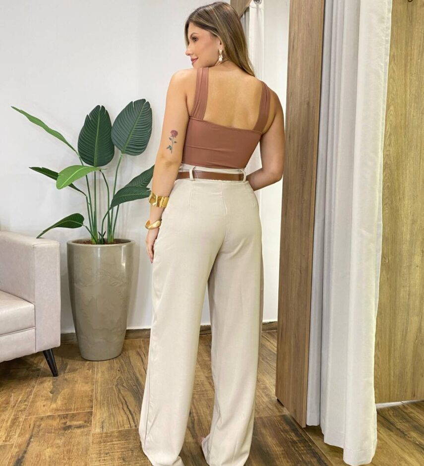 Body Feminino Maria sem Bojo Detalhe Cruzado Verde Bege Escuro - Fernanda Ramos Store