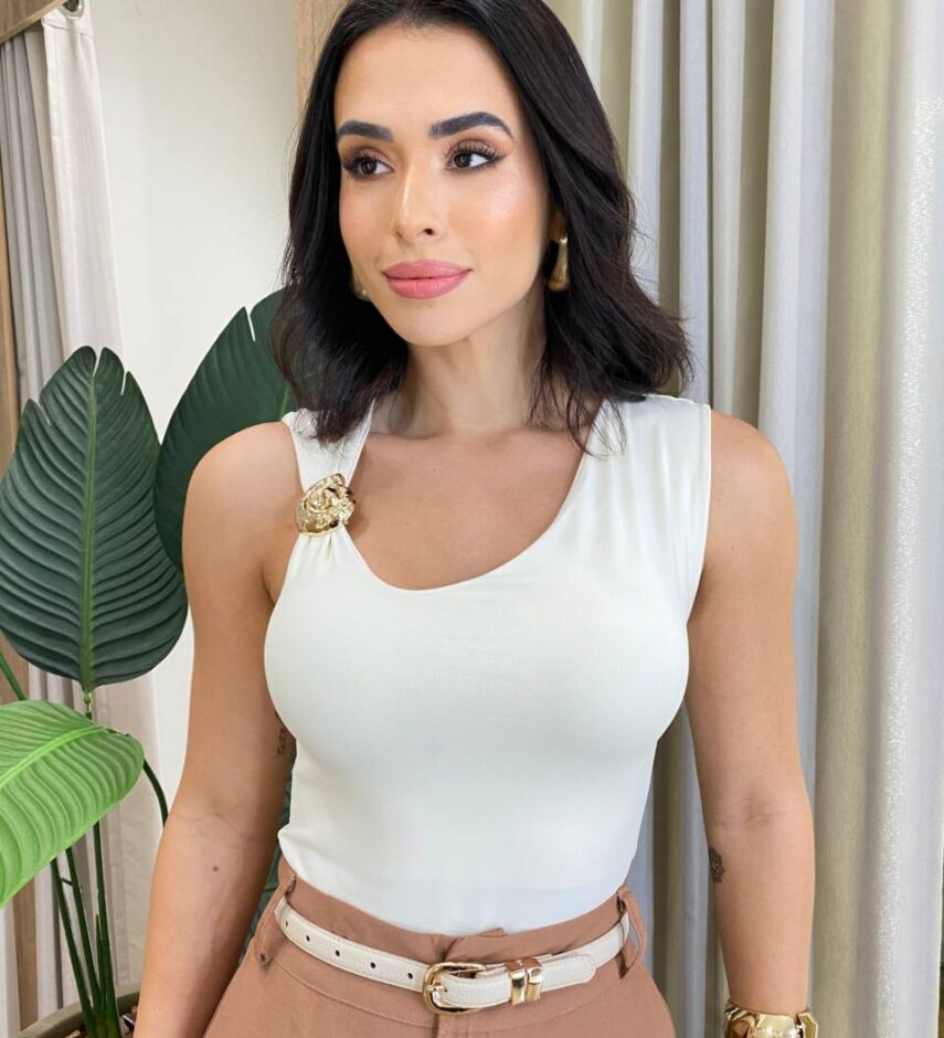 Body Feminino Olívia Detalhe Concha Dourado Creme - Fernanda Ramos Store