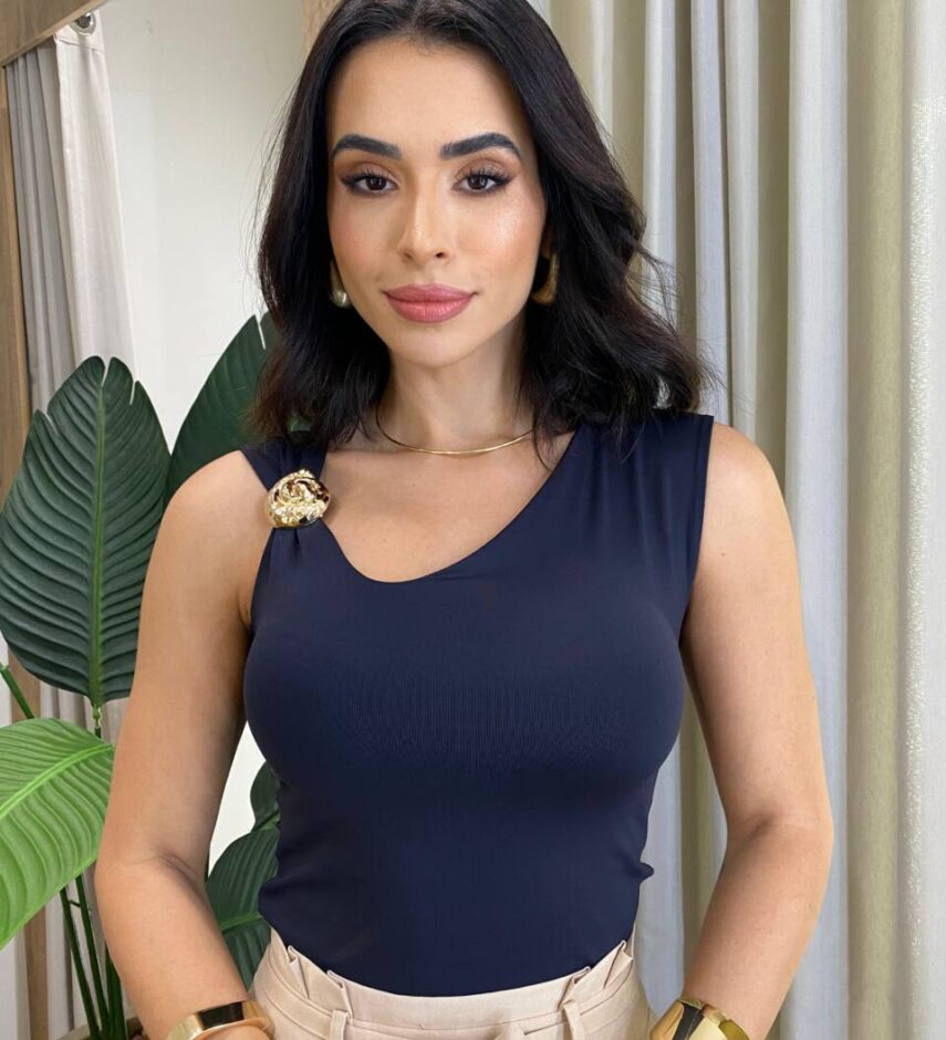 Body Feminino Olívia Detalhe Concha Dourado Preto - Fernanda Ramos Store