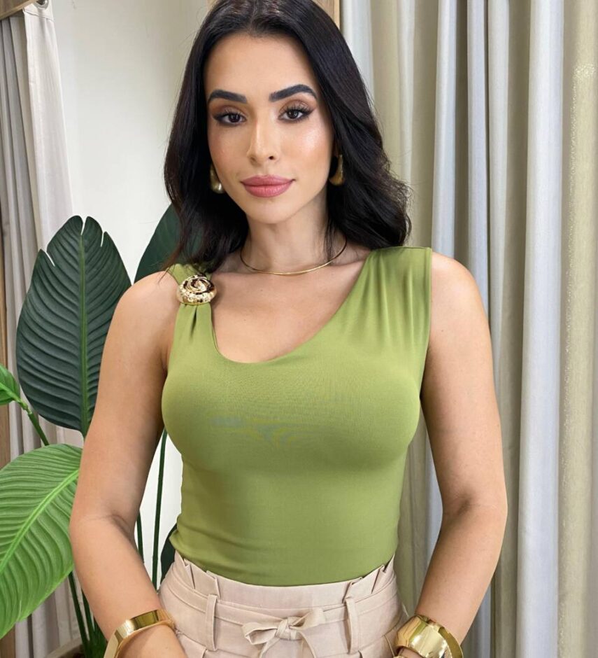 Body Feminino Olívia Detalhe Concha Dourado Verde Musgo - Fernanda Ramos Store