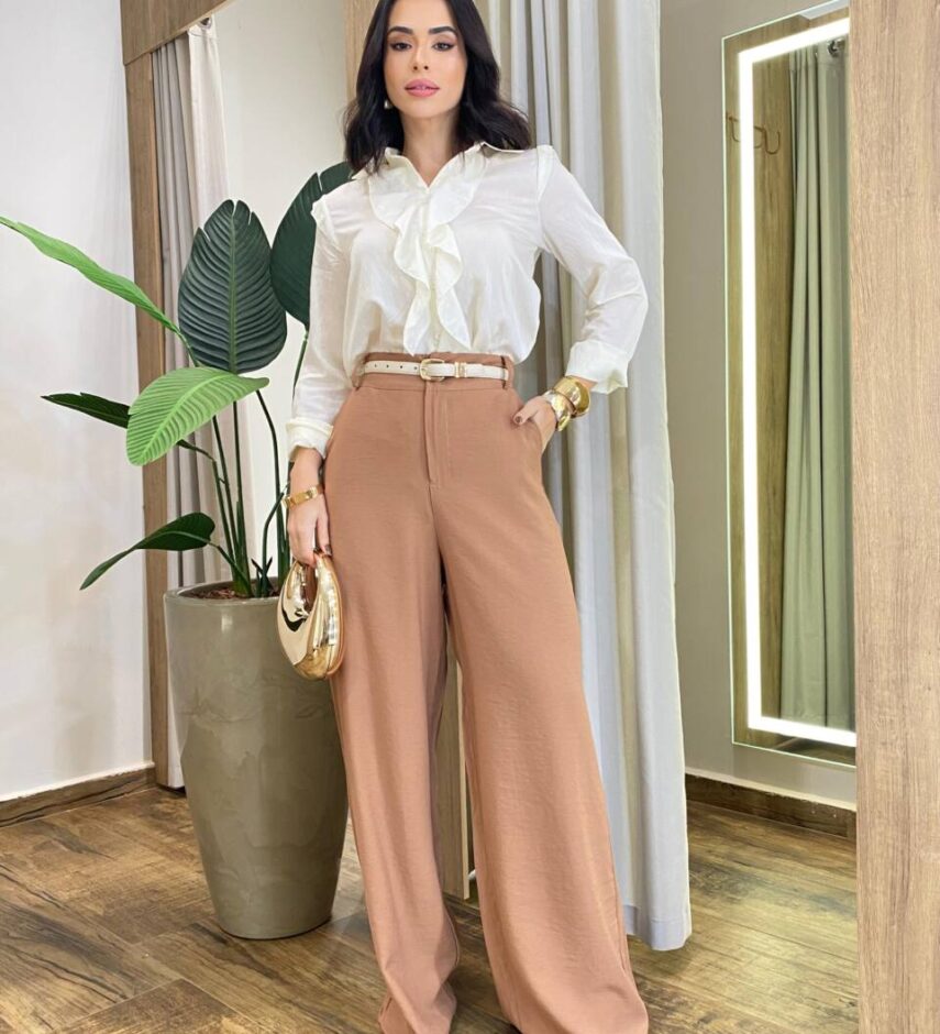 Calça Feminina Alfaiataria Pantalona Aurora Chocolate - Fernanda Ramos Store