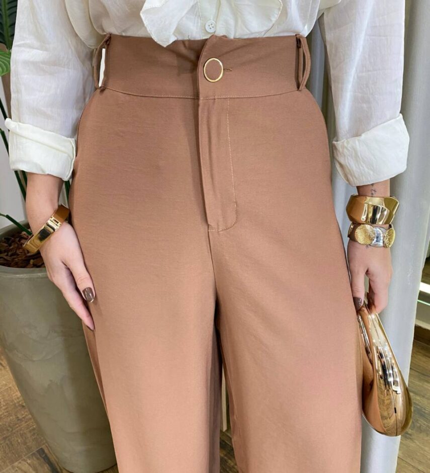 Calça Feminina Alfaiataria Pantalona Aurora Chocolate - Fernanda Ramos Store